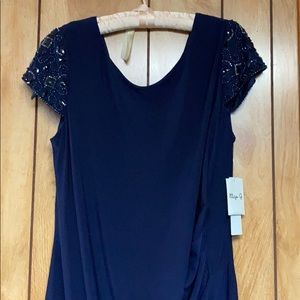 Eliza J navy blue dress with beading on sleeve